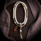 Snowy Tibetan Braided · Original White Jade Bodhi Root 108 Bead Buddha Beads
