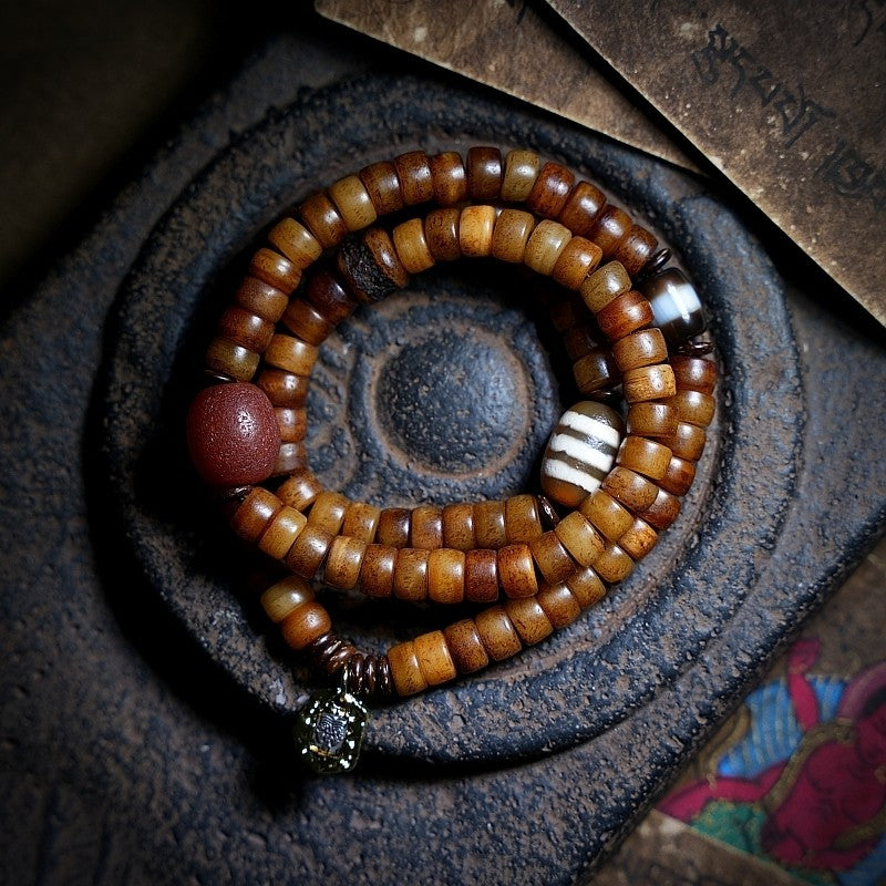 Tibetan Natural Vintage Yak Bone Double-Loop Buddha Bead Bracelet | Tibetan Unisex Couple Style Bracelet
