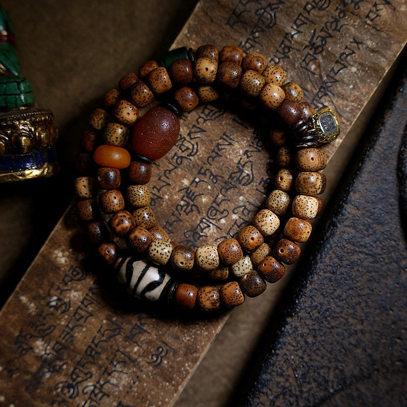 Original Design Star Moon Bodhi Buddha Bead Bracelet | Old Seed Dzi Bead Multi-Loop Unisex Cultural Play Bracelet