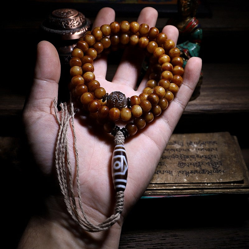 Vintage Spirit Bone・Tibetan Yak Bone 108 Prayer Beads | Dzi Bead Blessed Tibetan Buddha Beads Bracelet