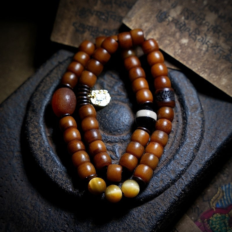 Tibetan Natural Vintage Yak Bone Double-Loop Buddha Bead Bracelet | Tibetan Unisex Couple Style Bracelet