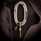 Snowy Tibetan Braided · Original White Jade Bodhi Root 108 Bead Buddha Beads