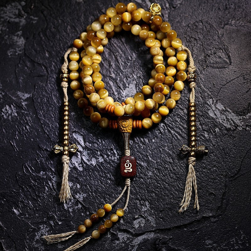 Original Design Natural Tibetan Golden Tiger's Eye 108 Bead Buddha Bead Bracelet
