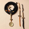 Original Design Black Gold Natural Black Agate 108 Bead Buddha Bead Bracelet | Tibetan Rosary Necklace Unisex Couple Multi-Loop Bracelet