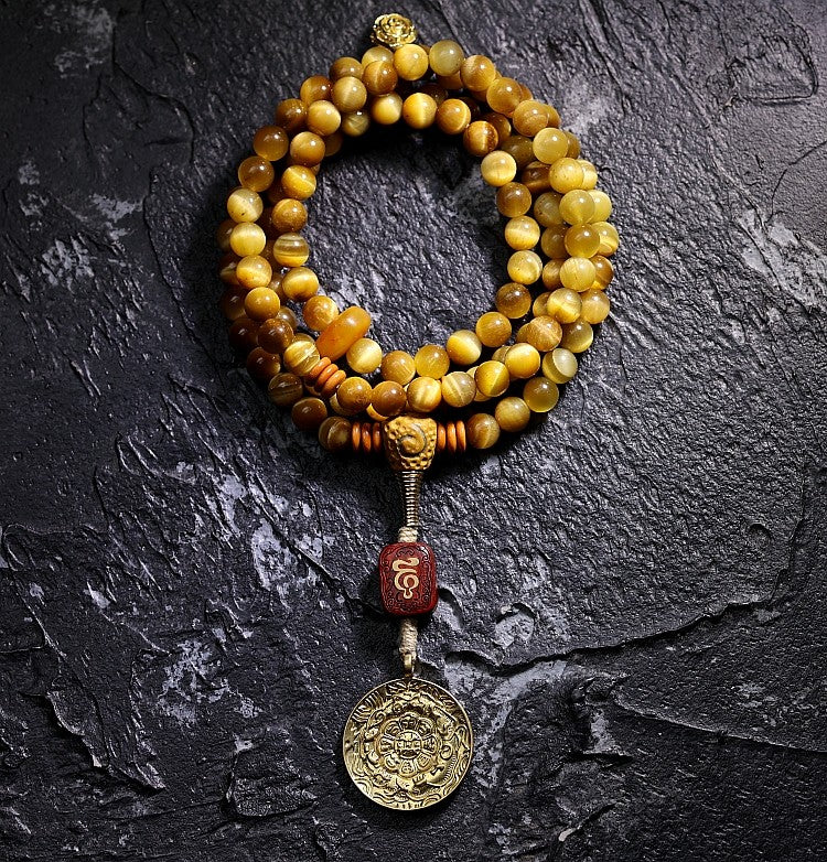 Original Design Natural Tibetan Golden Tiger's Eye 108 Bead Buddha Bead Bracelet