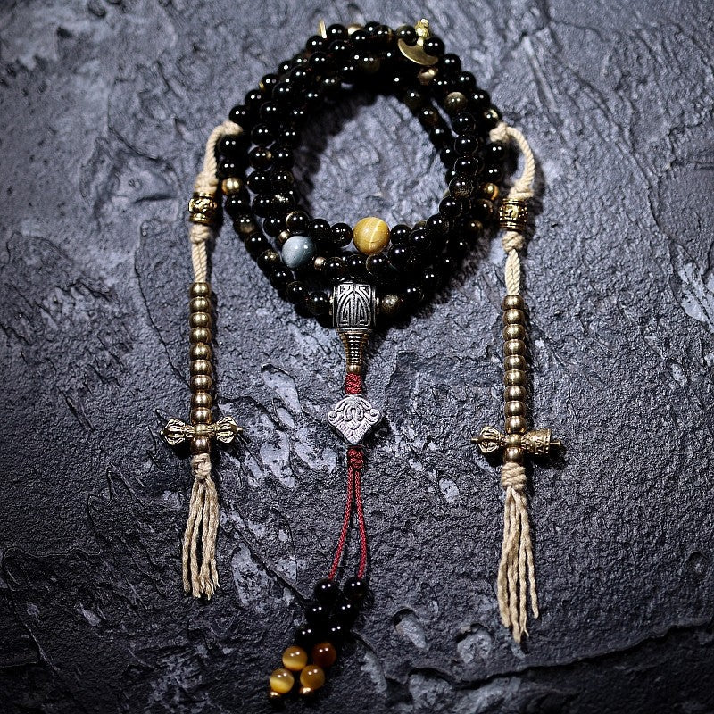 Himalsoul Sunlight Gold Sheen Obsidian Bagua Mala