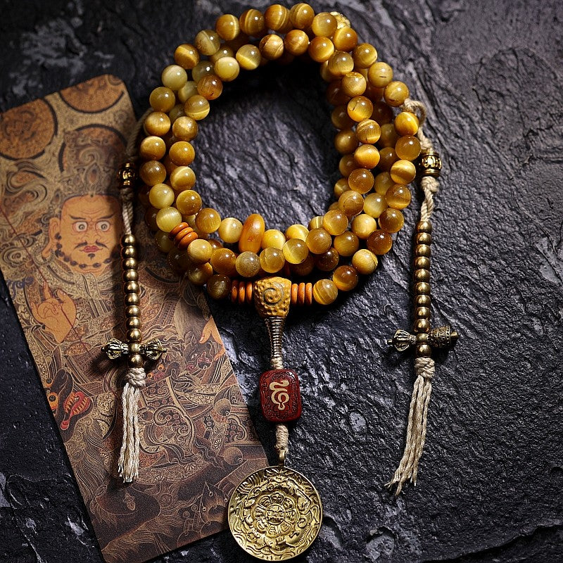 Original Design Natural Tibetan Golden Tiger's Eye 108 Bead Buddha Bead Bracelet