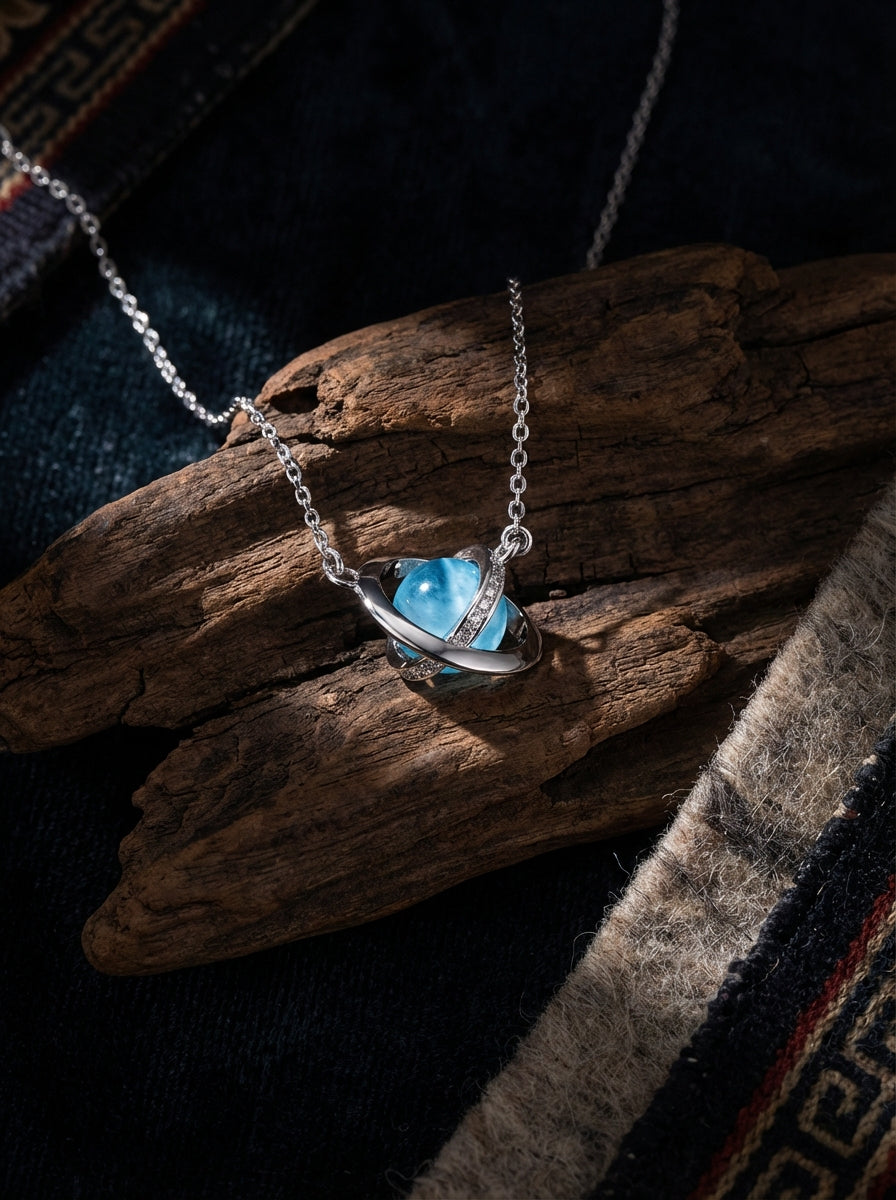 Niche Design Starry Sky Crystal Necklace | Sterling Silver Aquamarine Clavicle Necklace for Women